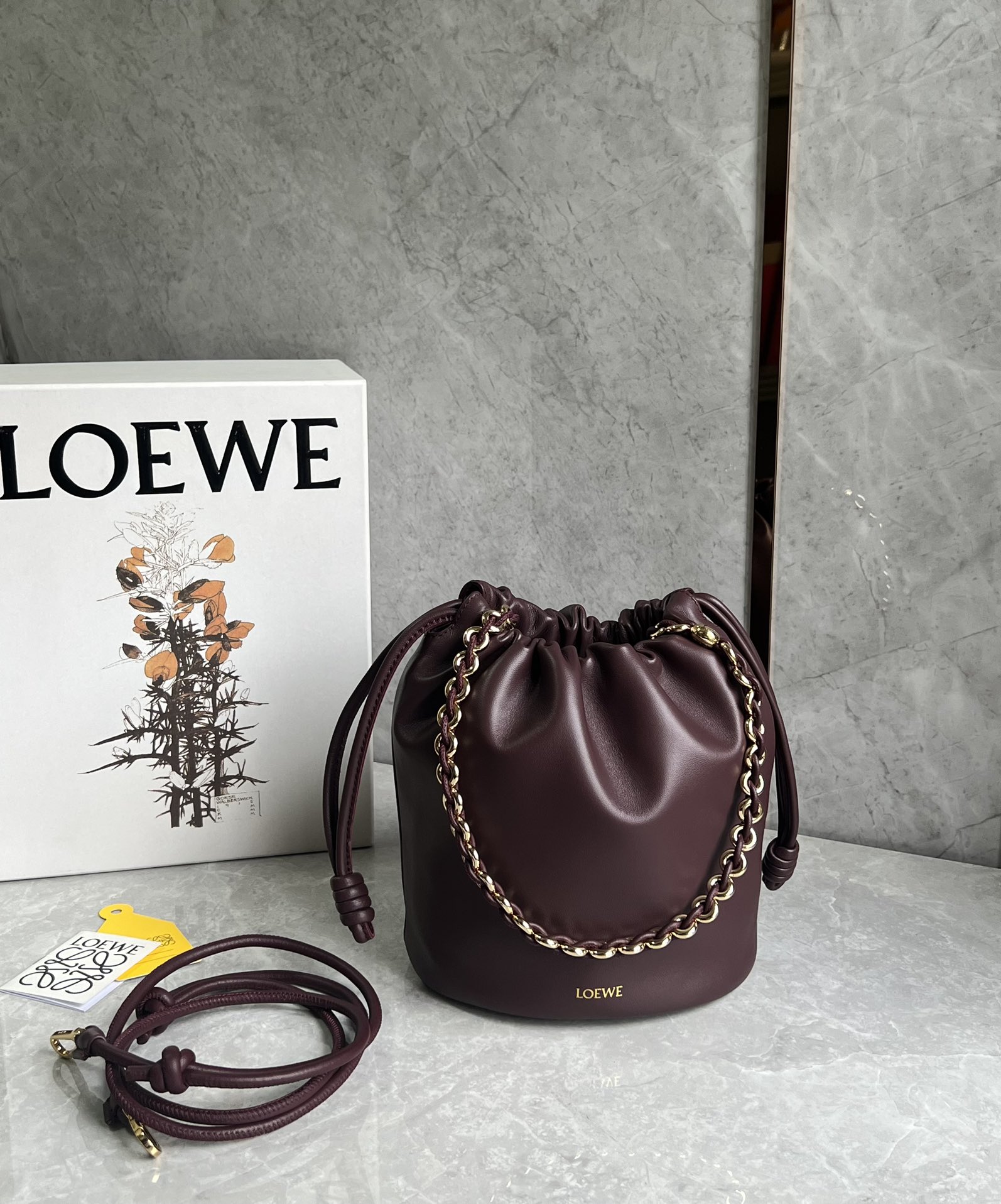 Loewe Flamenco Purse Bucket in Mellow Nappa Lambskin Dark Burgundy